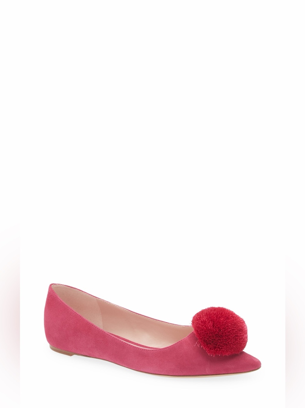NIB Kate Spade Fuchsia Suede Pom-Pom Ballet Flat - Women 9.5M w/Dust Bag